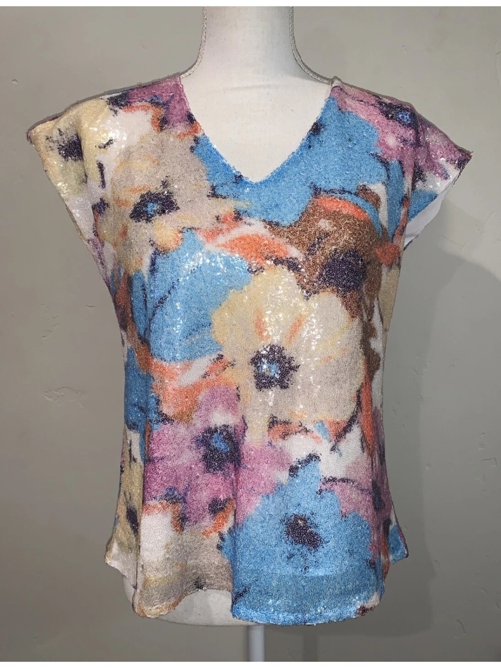 Elie Tahari Women’s Floral Sequin Multicolor Blouse Shirt Sz M